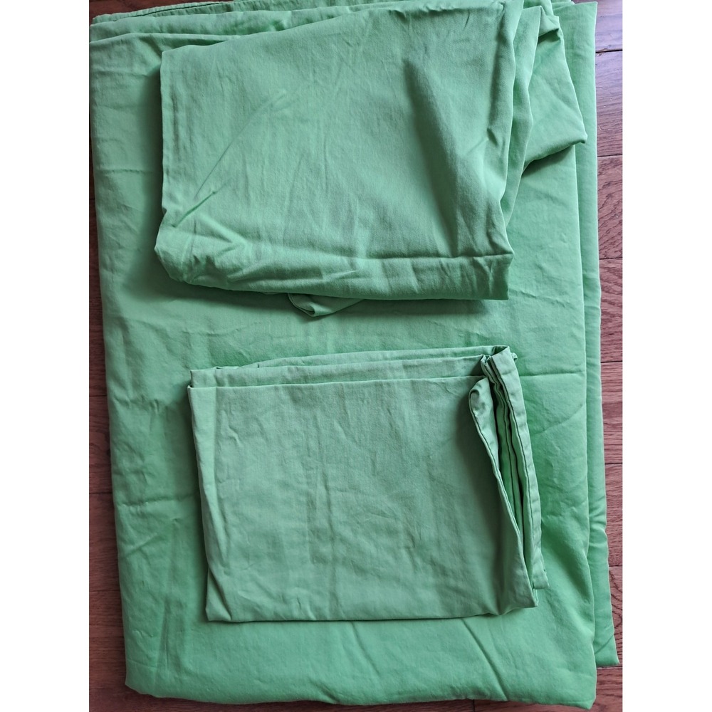 Ikea Light Green 100% Cotton Duvet Cover 84X80" Two Pillowcases 29X19" Snaps